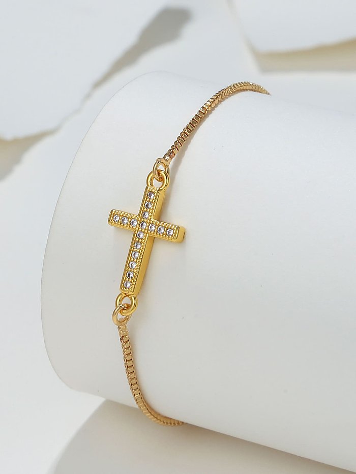 Estilo clássico cruz cobre chapeamento inlay zircon 18k banhado a ouro rosa banhado a prata pulseiras