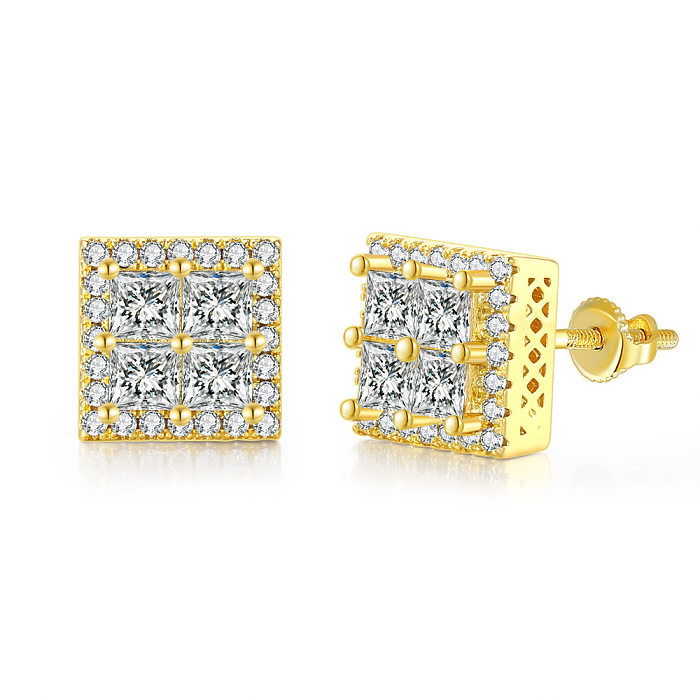 1 Pair Hip-Hop Square Plating Inlay Copper Zircon Ear Studs