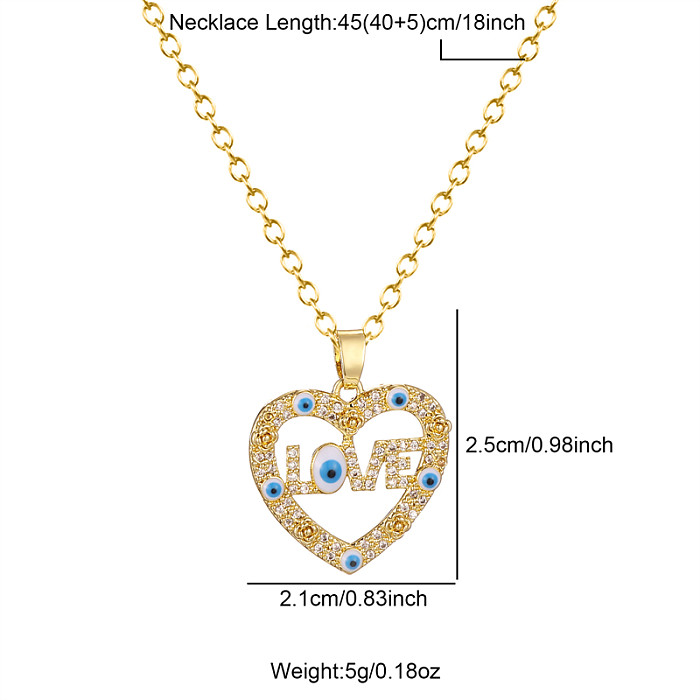 Elegant Basic Letter Devil'S Eye Heart Shape Stainless Steel Brass Plating Inlay Zircon 18K Gold Plated Pendant Necklace