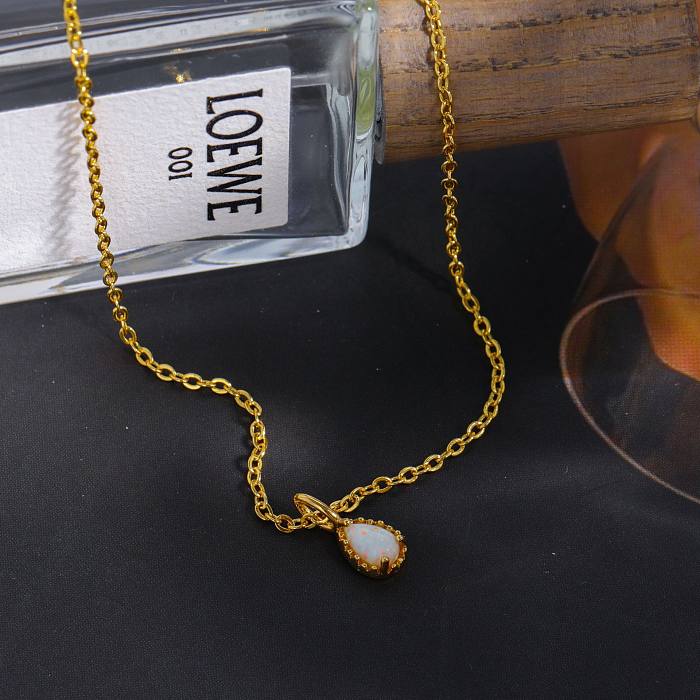 Simple Style Shiny Water Droplets Stainless Steel Plating Inlay Natural Stone 18K Gold Plated Rings Earrings Necklace