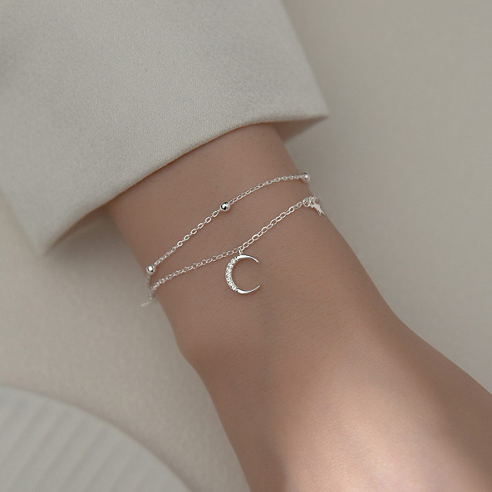 Bracelets plaqués argent de placage de cuivre d'étoile et de lune de style simple