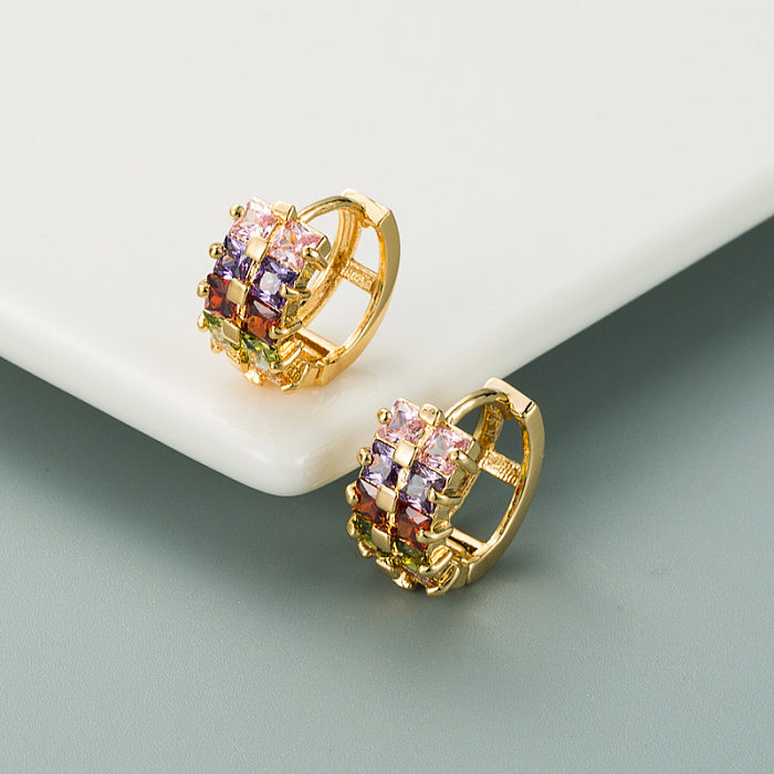 European And American Fashion Trend Copper-plated Micro-inlaid Zircon Double-layer Geometric Rainbow Earrings