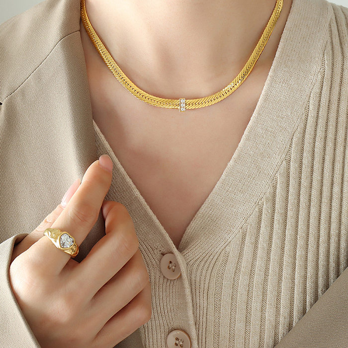 Fashion Solid Color Titanium Steel Brass Plating Inlay Zircon Necklace 1 Piece
