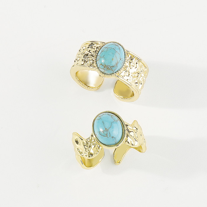 Vintage Style Oval Copper Inlay Turquoise Open Rings