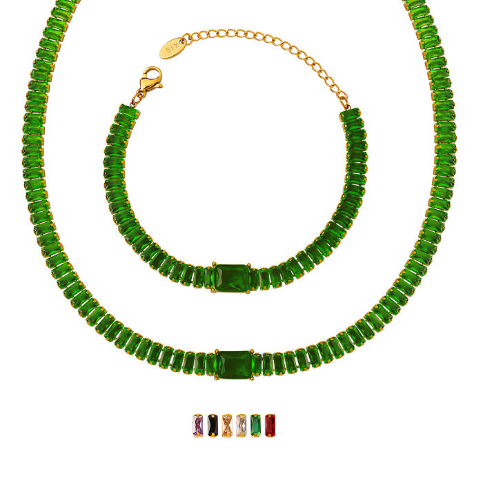 Modische einfarbige Titan-Stahlbeschichtung mit Inlay-Zirkon-Armband-Halskette, 1 Stück