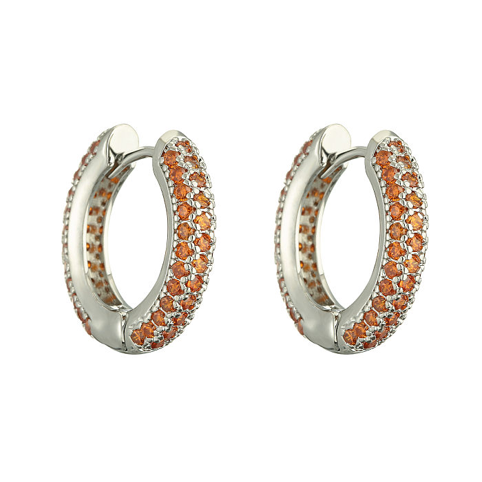 1 Pair IG Style Circle Inlay Copper Zircon Earrings