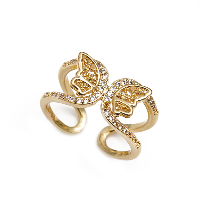Luxuriöse, vergoldete, offene Ringe mit Schmetterlingsverkupferung und Inlay-Zirkon