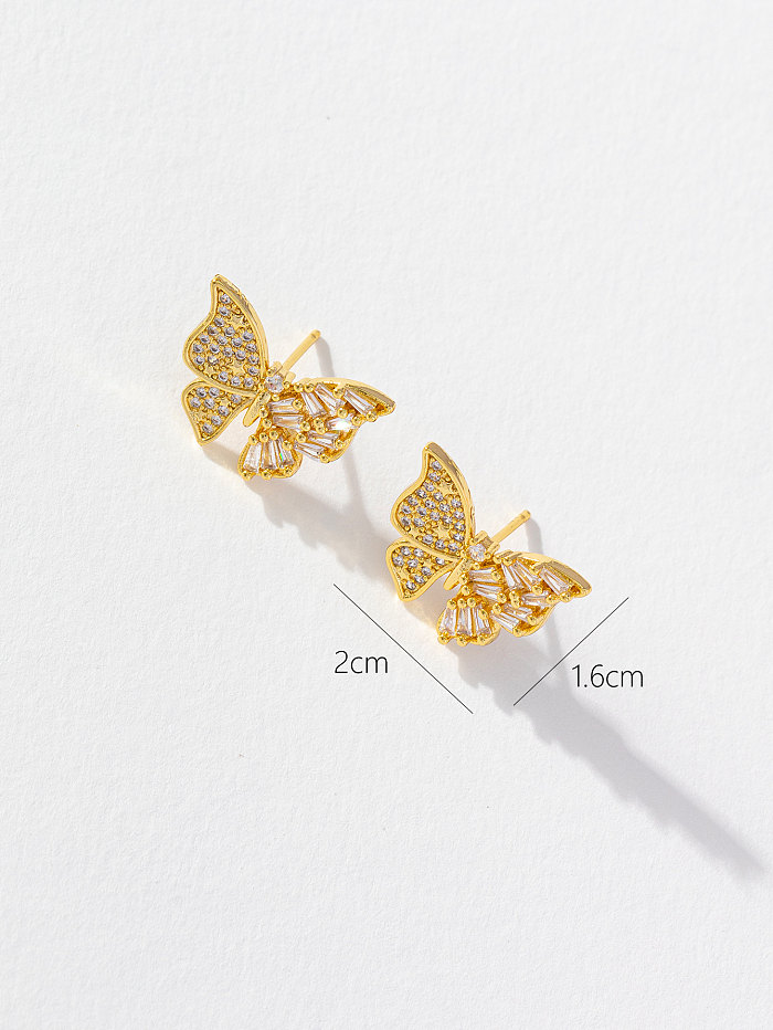 1 Pair Sweet Shiny Butterfly Plating Inlay Copper Zircon Ear Studs