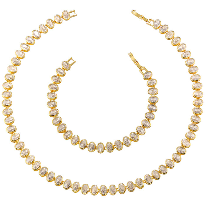 Elegant Glam Luxurious Oval Copper 18K Gold Plated Zircon Bracelets Necklace In Bulk