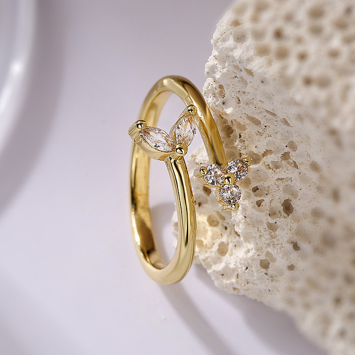 O ouro simples do zircão 18K do embutimento do chapeamento de cobre da flor do estilo chapeou anéis abertos