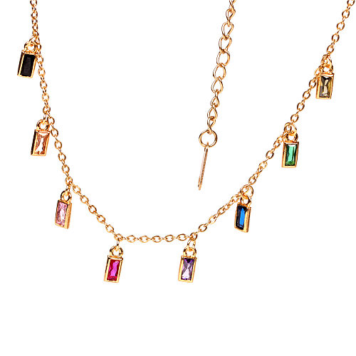 Colorful Square Zircon Pendant Fashion Women's Simple Short Necklace