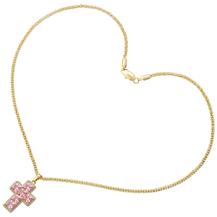 Glam Streetwear Cross Copper Plating Inlay Zircon 18K Gold Plated Pendant Necklace