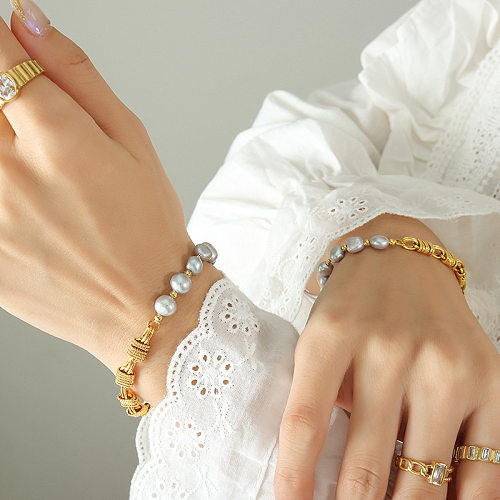 Bracelets de perles plaqués en laiton géométriques à la mode