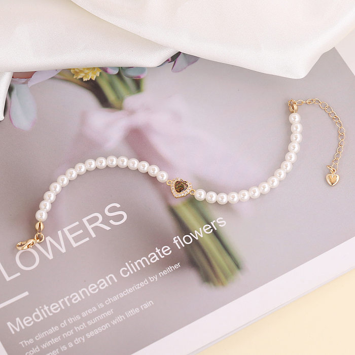 Nueva llegada transfronteriza Pulsera de corazón de circón personalizada Pulsera de perlas de moda para mujer Pulsera de oro de 18 quilates de moda de lujo ligera B321