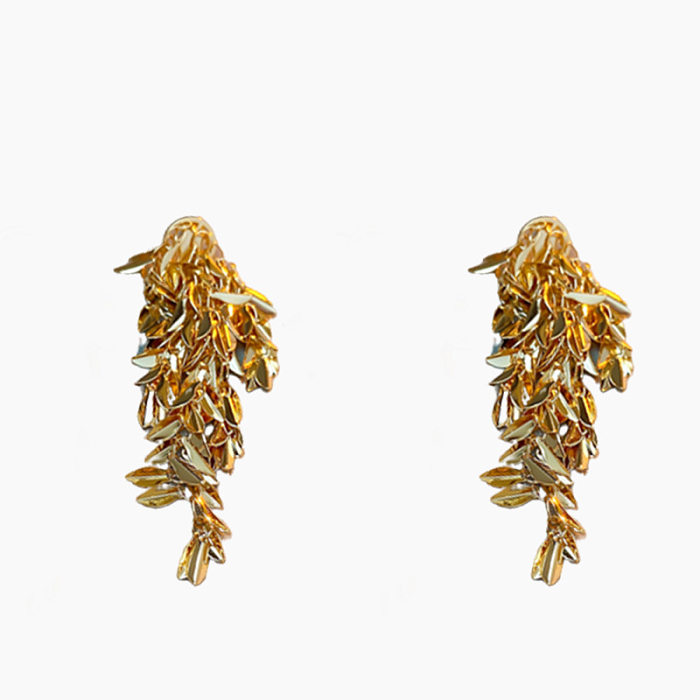 1 Pair Glam Leaves Tassel Copper Earrings