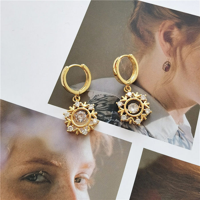Collier de boucles d'oreilles en Zircon avec incrustation de perles de cuivre et de fleurs de Style Simple