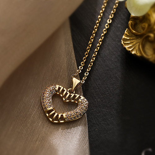Collier pendentif plaqué or 18 carats avec incrustation de cuivre en forme de cœur et lettre de transport de Style Simple