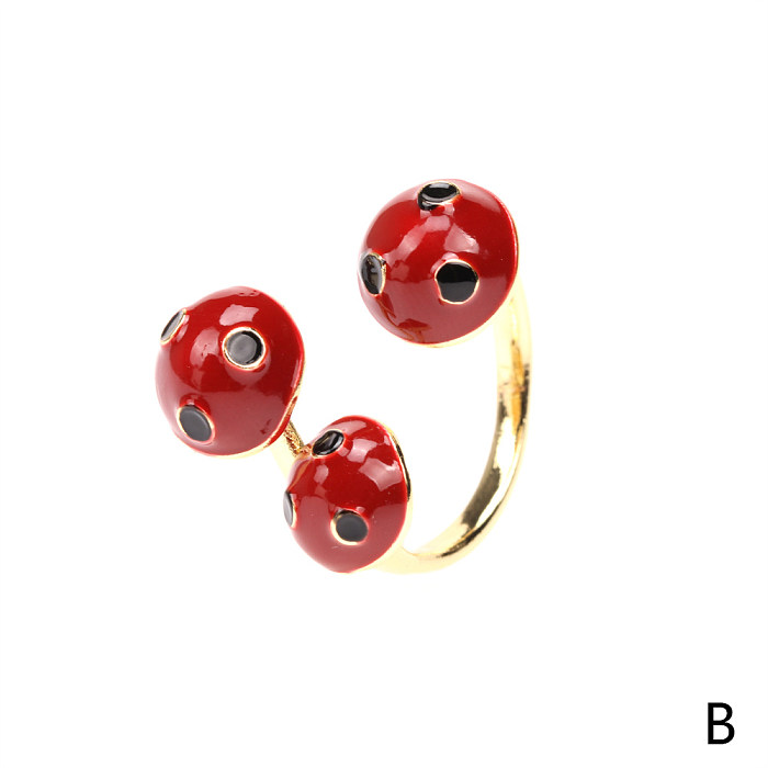 Cute Simple Style Mushroom Copper Enamel Plating 18K Gold Plated Rings Earrings Jewelry Set