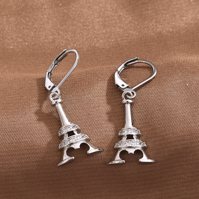1 Paar lässige einfache Stil-Kreuz-Herz-Form-Blumen-Überzug-Inlay-Kupfer-Zirkon-Ohrringe