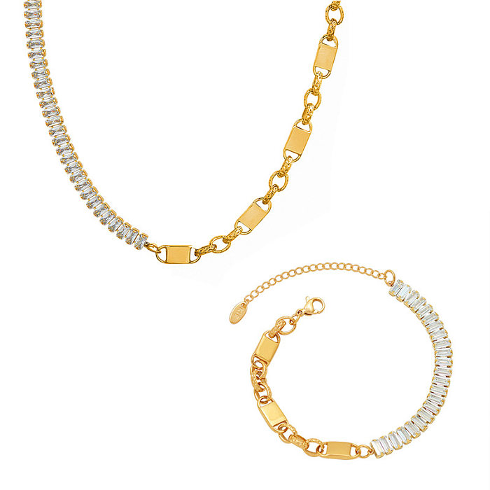 Titanium Steel 18K Real Gold Plated Light Luxury Zircon Stitching Necklace Bracelet Wholesale