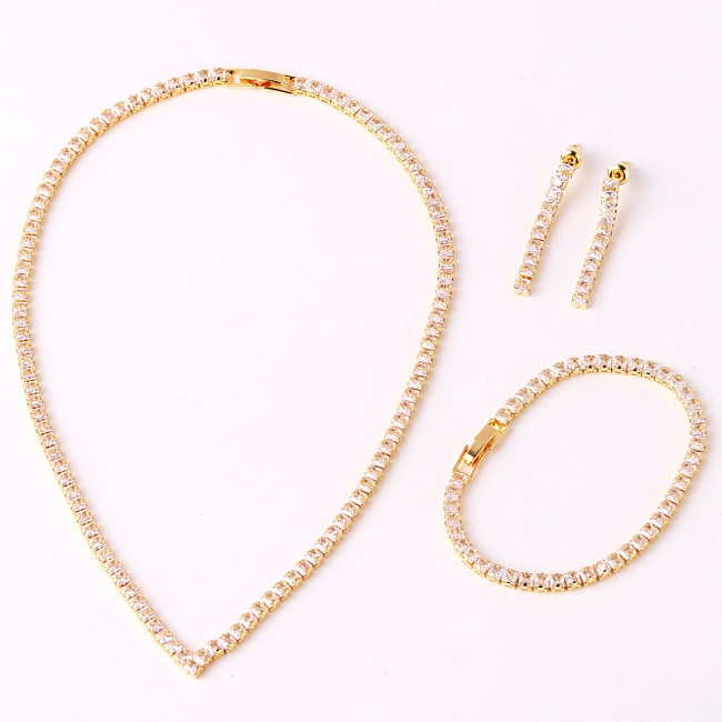 Simple Style Square Copper Inlay Zircon Women'S Bracelets Earrings Necklace