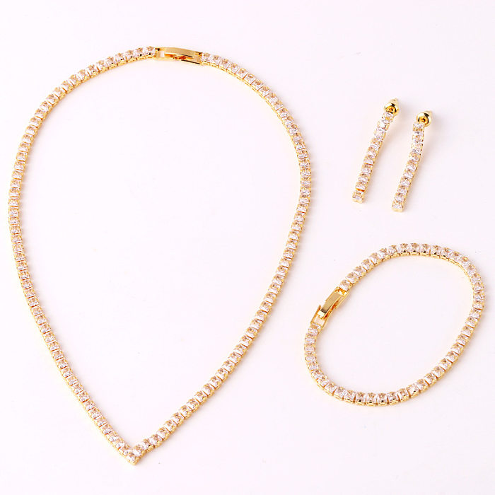 Bracelets et boucles d'oreilles en Zircon pour femmes, Style Simple, carré, incrustation de cuivre, collier