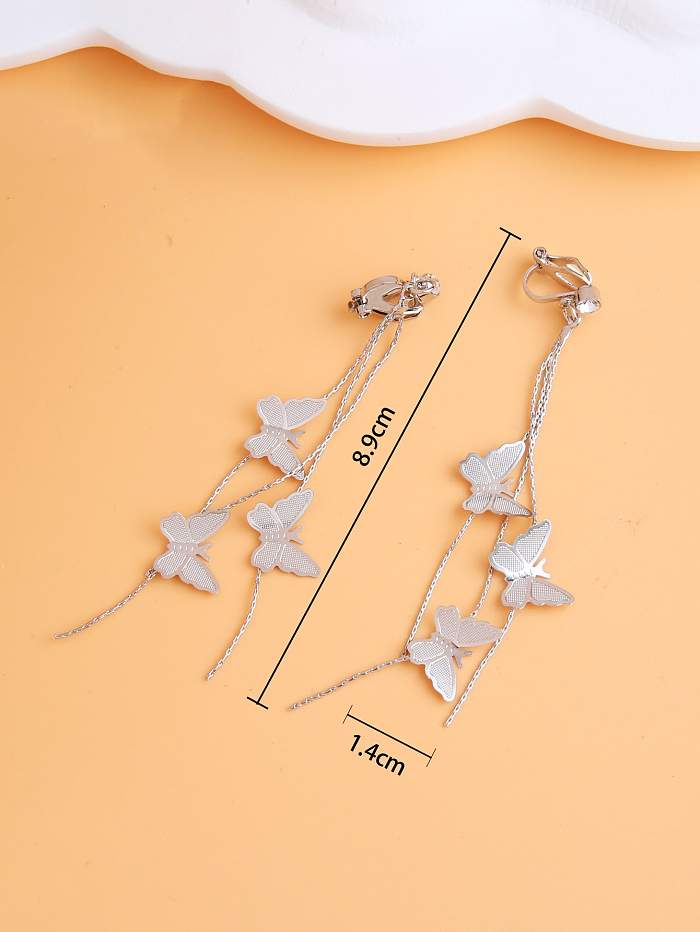 1 Pair Simple Style Solid Color Butterfly Inlay Copper Drop Earrings