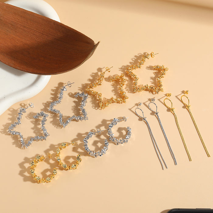 1 Pair IG Style Simple Style Star Tassel Plating Copper 14K Gold Plated Drop Earrings Ear Studs