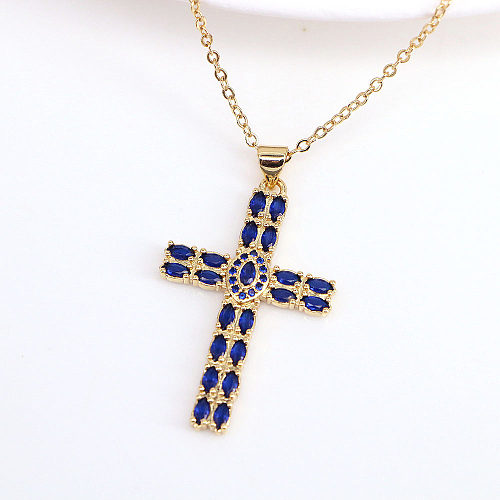 Vintage Style Cross Copper Necklace Gold Plated Zircon Copper Necklaces 1 Piece