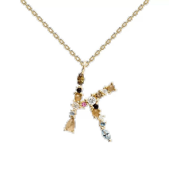 Halskette mit Anhänger im klassischen Stil mit Buchstabenverkupferung und Inlay aus künstlichen Edelsteinen