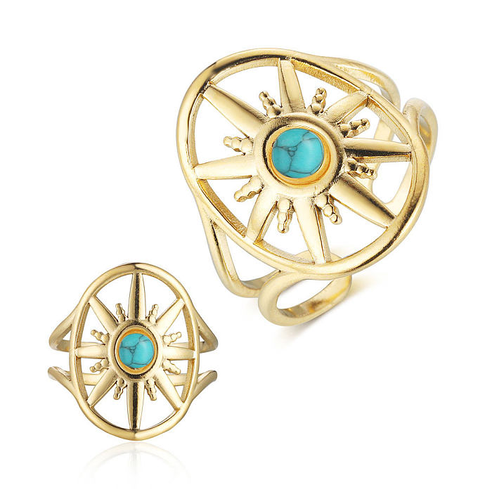 Casual Sun Heart Shape Stainless Steel Plating Inlay Turquoise Open Rings