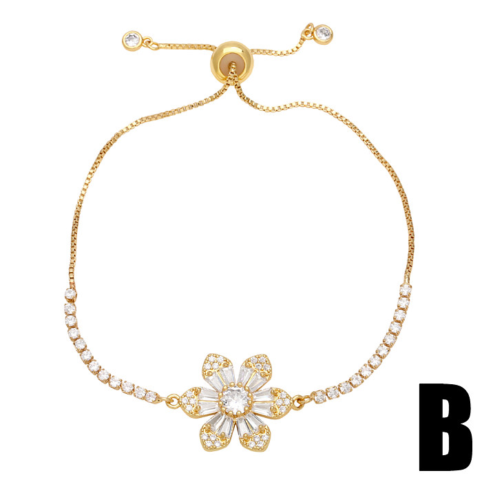 Moda estilo simples formato de coração flor borboleta revestimento de cobre incrustação zircão pulseiras banhadas a ouro 18K