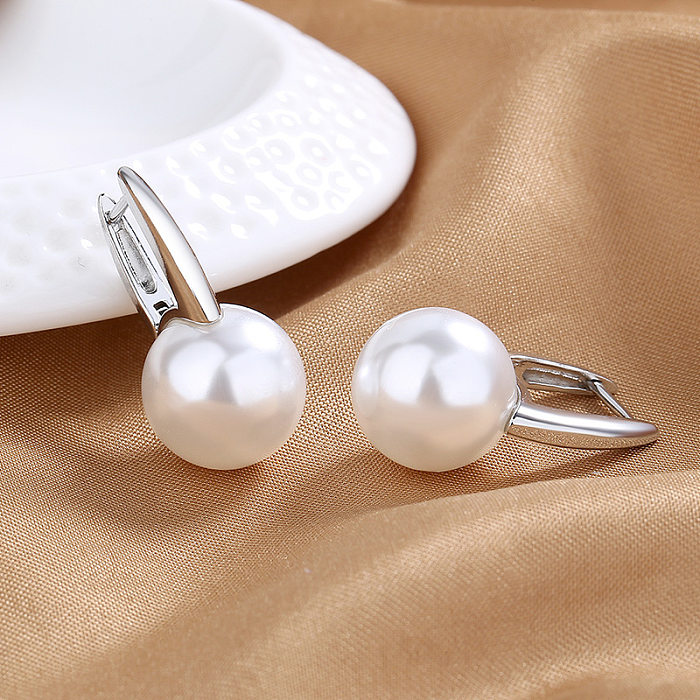 1 Pair Fashion Geometric Copper Inlay Artificial Pearls Earrings