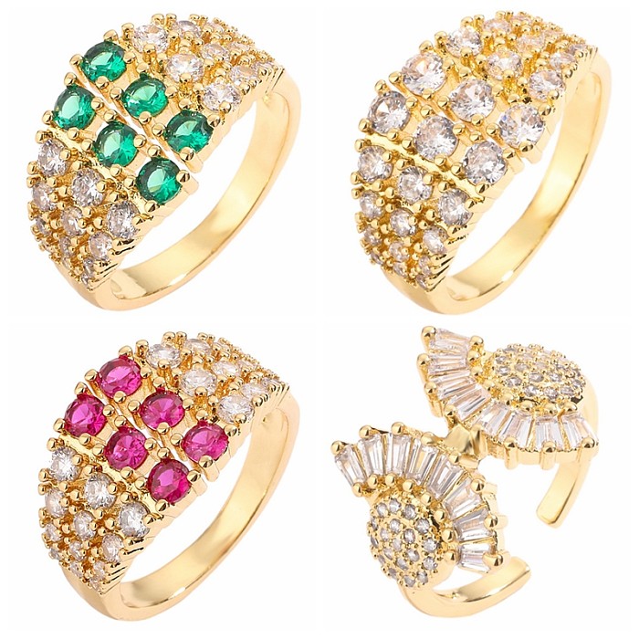 Luxurious Sector Copper Plating Inlay Zircon Gold Plated Open Rings