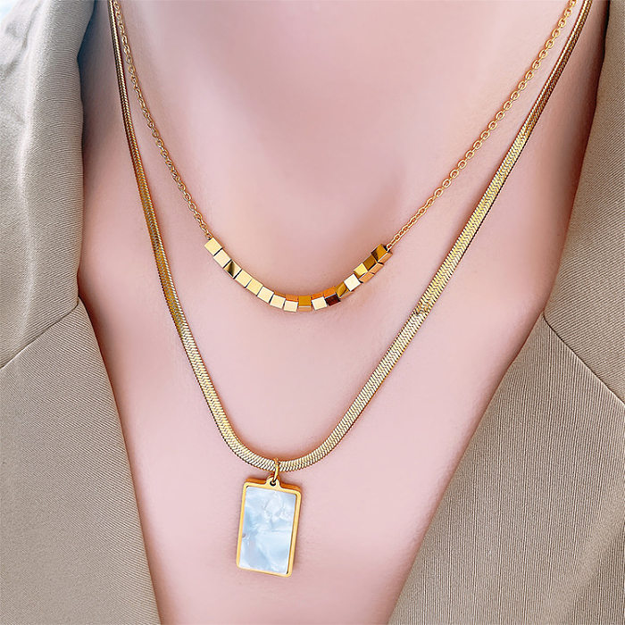 Einfache quadratische Titan-Stahl-Inlay-Muschel-Ohrring-Halskette für Damen