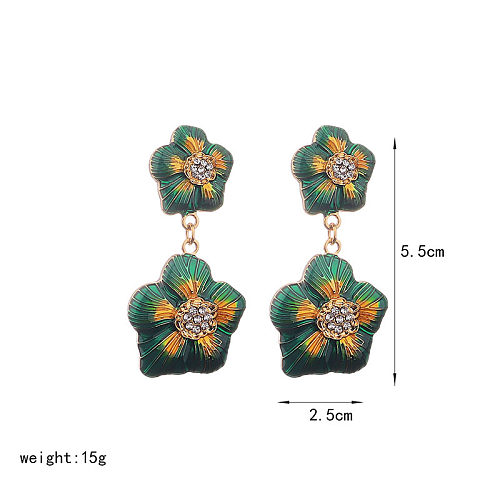 1 Pair Retro Sweet Flower Enamel Plating Inlay Copper Zircon 18K Gold Plated Drop Earrings