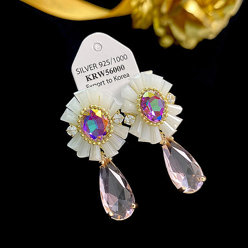 1 paire de boucles d'oreilles pendantes en cristal de cuivre et Zircon, Style Vintage, incrustation de fleurs