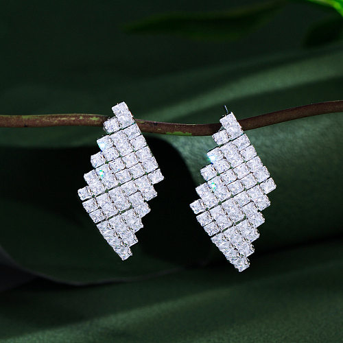 1 Pair Elegant Simple Style Solid Color Rhombus Plating Inlay Copper Zircon Gold Plated Rhodium Plated Ear Studs