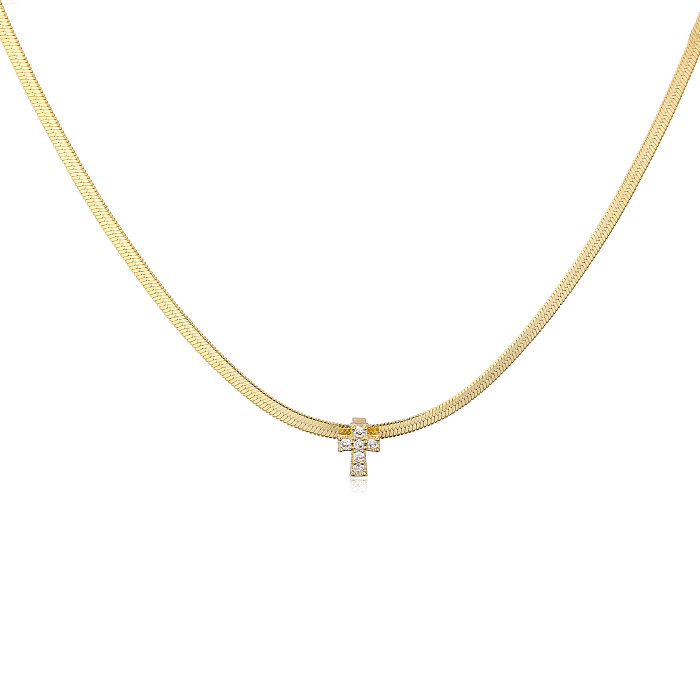 Stainless Steel Blade Chain Cross Necklace Clavicle Chain Zircon Inlaid Necklace
