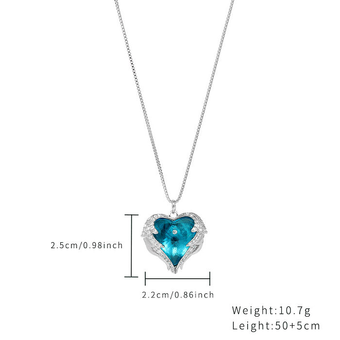 Simple Style Classic Style Heart Shape Stainless Steel Copper Plating Inlay Zircon White Gold Plated Necklace