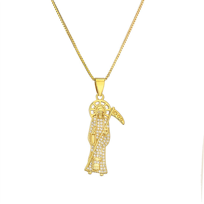 Lässige Pendel-Halskette mit menschlichem Kreuz, Kupferbeschichtung, Inlay, Zirkon, vergoldet