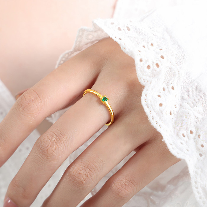 Luxurious Round Titanium Steel Plating Inlay Zircon 18K Gold Plated Rings