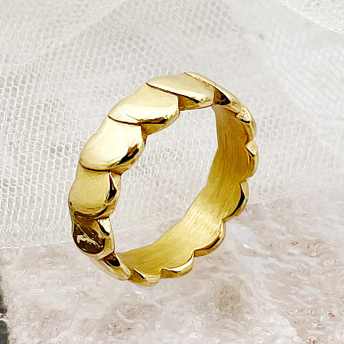 Atacado estilo simples estilo romano comutar formato de coração anéis banhados a ouro de aço inoxidável