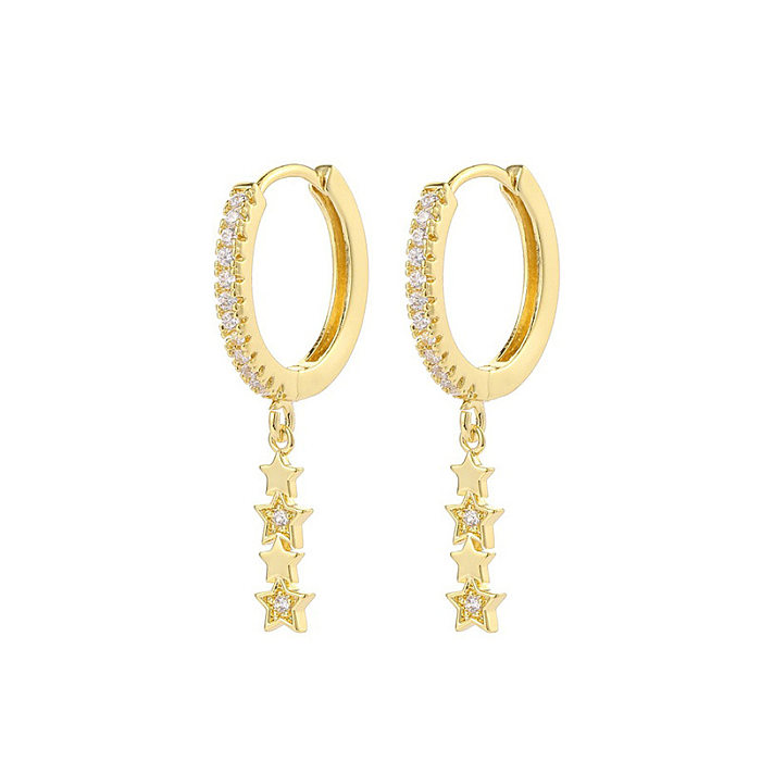 1 paire de boucles d'oreilles pendantes en Zircon et étoile, Style Simple, incrustation de cuivre