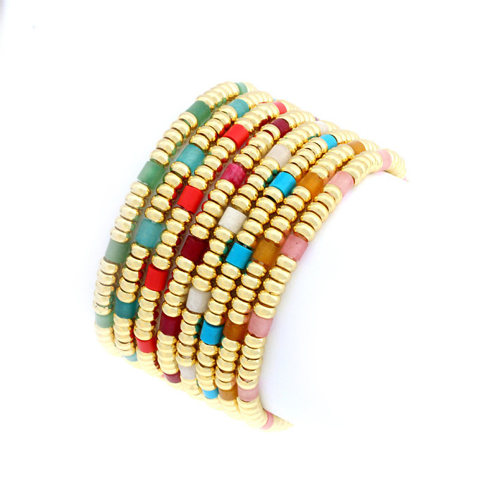 Vergoldete Armbänder im Retro-Farbblock-Stil mit Halbedelsteinen und Kupferbeschichtung