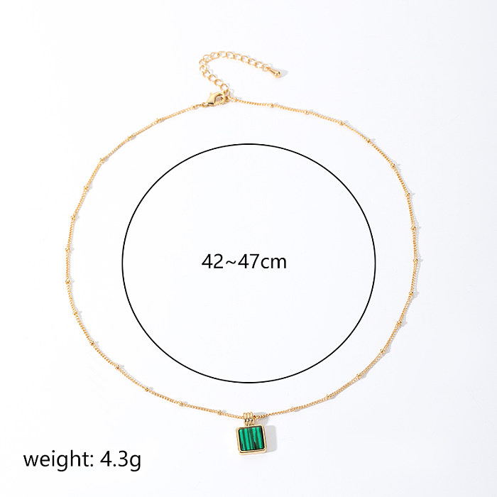 IG Style Simple Style Square Copper Plating Inlay Malachite 18K Gold Plated Pendant Necklace