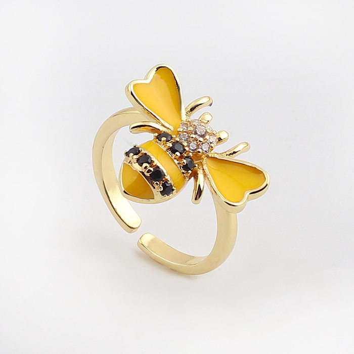 Anéis banhados a ouro de zircão com revestimento de cobre de abelha fofa