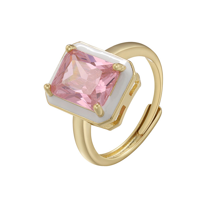 Elegant Luxurious Square Copper Enamel Plating Inlay Zircon 18K Gold Plated Rings