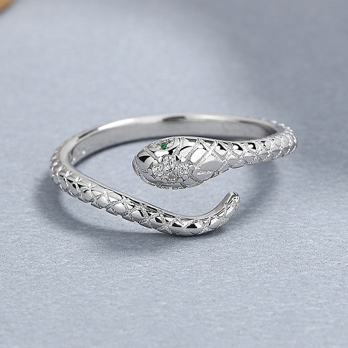 Anéis de zircão com incrustações de prata esterlina retrô Lady Snake