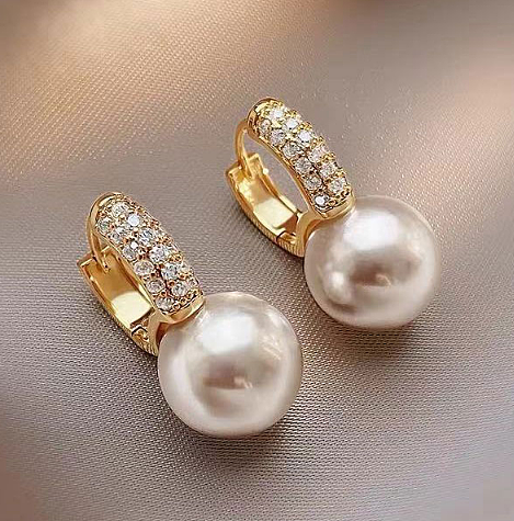 Fashion Round Copper Drop Earrings Inlay Artificial Diamond Pearl Copper Earrings 1 Pair